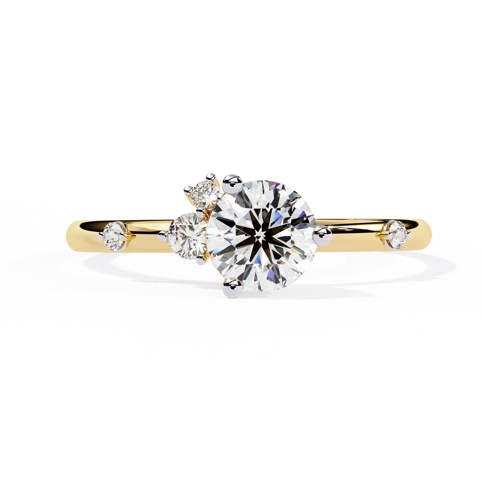 Round Brilliant Solitaire Diamond Ring with Side Accents