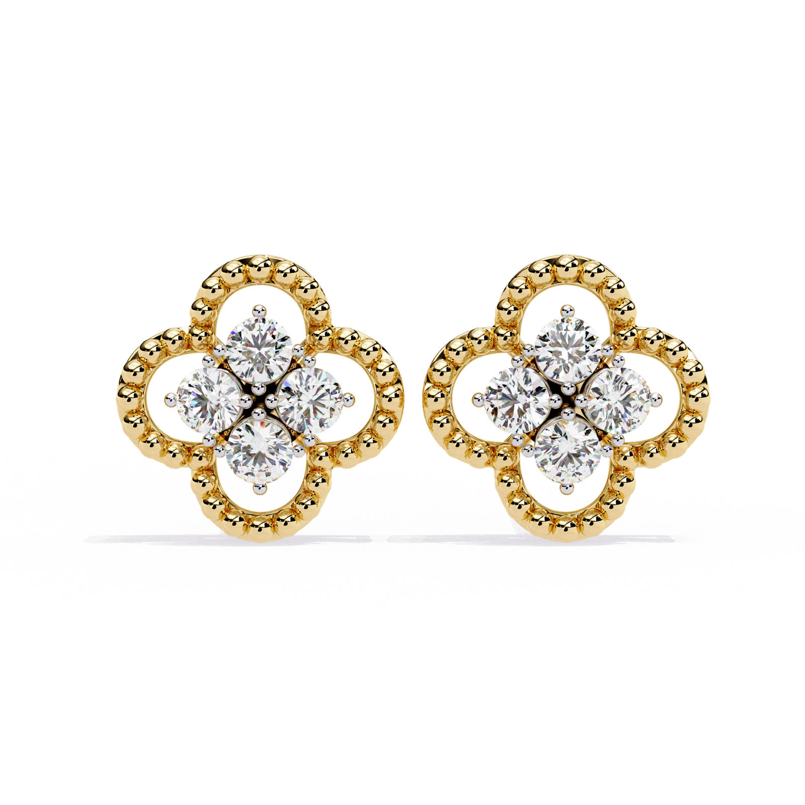 Four-Petal Diamond Blossom Earrings