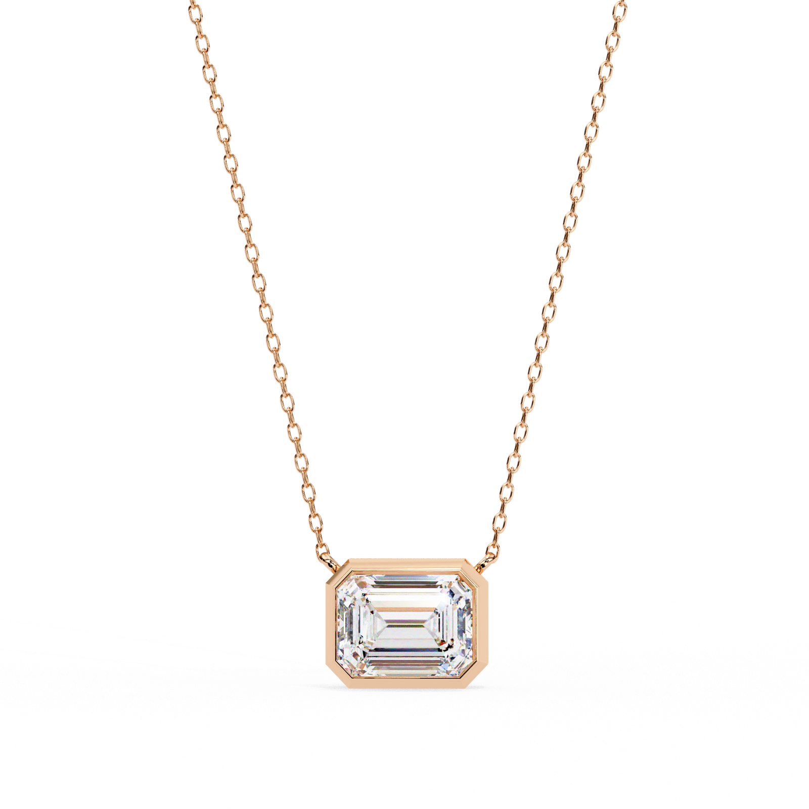 Emerald Cut Bezel Set Solitaire Pendant Necklace